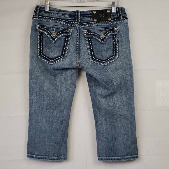 Miss Me Womens Cropped Jeans Blue Thick Stitch Medium Wash Low Rise Denim 29 - Picture 2 of 12